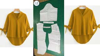 HOW TO MAKE A HIGH-LOW BLOUSE WITH A PLACKET NECKLINE, TIE SLEEVES AND A BISHOP COLLAR