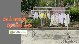 Giá phơi quần áo inox loại dày, có bánh xe di chuyển | sieuthiinox.com