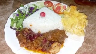 🇬🇾Stew chicken with beans, rice and macaroni pie🇬🇾