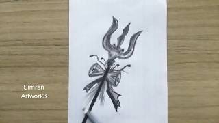 How I draw 💖Lord Shiva's Trishul with charcoal in 7 minutes// step by step Lord Shiva Trishul easy