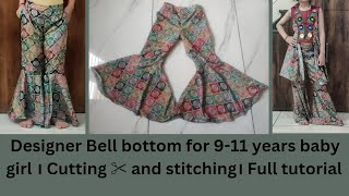 Stylish Bell bottom for 9-11 years baby girl ।circular plazo। trouser with 2 side pocket । tutorial