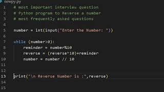 Program to Reverse a number in python #programming #hakerrank #comptitiveexam #question #solution 💕