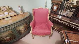 Antique Louis XV Revival Giltwood Shaped Bergere Armchair