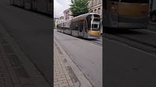 Tram line 82 at street of molenbeek Saint jean