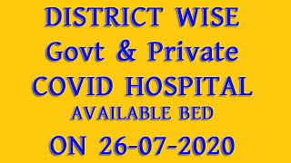 DISTRICT WISE GOVT. COVID 19 HOSPITAL OF WB & AVAILABLE BED ON 26-07-2020