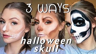 SKULL HALLOWEEN MAKEUP 3 WAYS// easy, intermediate, and advanced!