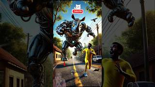 😍 Evolution of Robot : A yellow shirt is being chased by a rhino robot 🤣 #robot #funny #cute #shorts