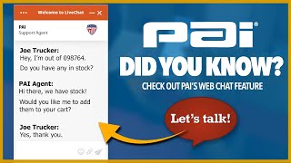 PAI Did You Know - "Check out PAI's Web Chat Feature"