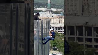 Industrial climber scales Dushanbe skyscraper to rescue drone! #dji  #drone #shorts #2024 #travel