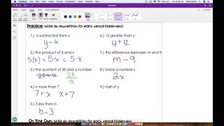 Writing Algebraic Expressions (Intro)