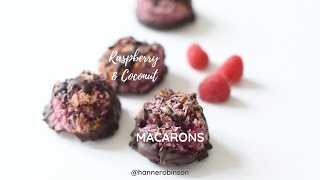 Raspberry & Coconut Macarons Dipped into Dark Chocolate