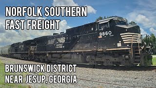 Fast Freight on the Norfolk Southern Brunswick District near Jesup, Georgia - 07-20-2024