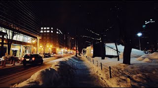 Walking in the night Snowfall Sapporo, Hokkaido JAPAN | 4K ASMR | Snowscape Ambience Winter Walk