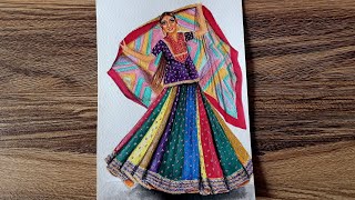 Multicoloured vibrant Rajasthani lehenga choli Illustration | Ritu kumar | Fashion Illustration