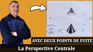 كيفية رسم مخروط دوراني بالمنظور📐How to draw a Cone of revolution in perspective