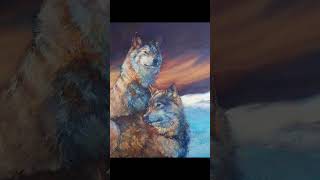 Twilight Oil painting Timber wolves