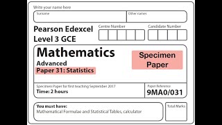 Edexcel A Level Maths - Specimen - Statistics