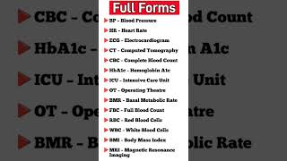 Medical Related Full Forms