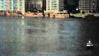 Brisbane River Floods 2011 - Story Bridge. Police chasing pontoon. 1845 11/01/2011.