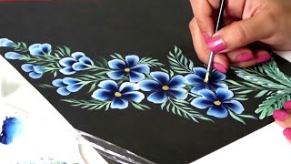 #howtopaint easy #onestroke floral design| #fabricpainting designs ideas|#handpainted designs