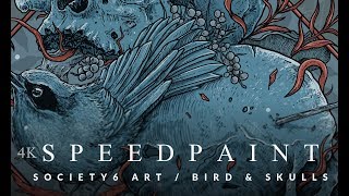 Bird And Skulls  | [KRITA] Speedpaint Society6 Artwork 4K