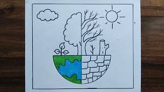 Save Environment Drawing / Environment Drawing / Save Nature Drawing / Stop Population Poster