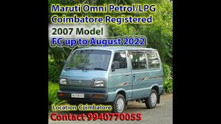 Coimbatore registered Omni 2007 Petrol/LPG FC UP TO AUGUST 2022