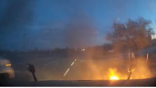 The moving truck caught fire on the highway live footage