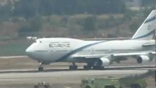 Elal Airlines Boeing 744 under flaps alert landing rwy 26 at Ben Gurion airport-Israel