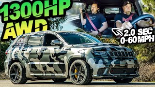 1300HP Jeep TrackHawk 0-60MPH in 2.0 Seconds! ("CamoHawk" BRUTAL AWD Launch )