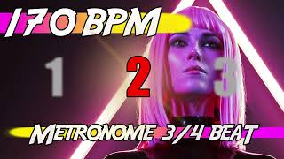 ✅ 170 BPM - 3/4 Metronome 🕰 Ten minutes of click track