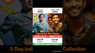 Tejas Vs 12th Fail Movie 3 Day Comparison -- Box Office Collection #shorts #jawan #dunki #leo #tejas