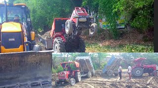 #tractor :- Stuck in Mud, Massey Ferguson 241 Tractor Trolley Stuck in Mud JCB Backhoe push them