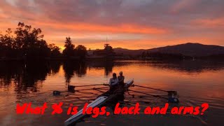 What percent of rowing is legs, back and arms?