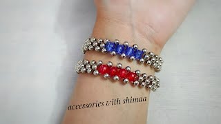 easy beaded bracelet with crystal beads/اكسسوارات العيد اساور خرز للعيد