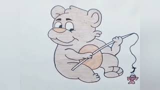 Bear fishing drawing| भालू मछली पकड़ते समय #shorts #youtubeshorts #prachikandwal