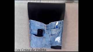 Organiseur pour accoudoir de canapé avec jeans de récupération - Tuto couture ValMa