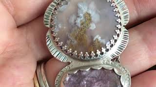 Cherry Blossom Lepidolite and Flower Agate handmade pendant