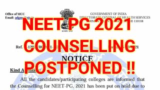 NEET PG 2021 COUNSELLING POSTPONED !!