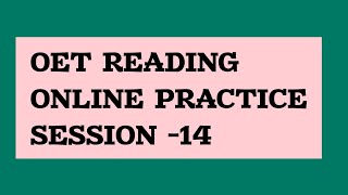 OET READING PART ONLINE SESSION | #oet #oet_exam #oetreading