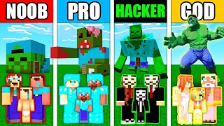 Minecraft Battle: FAMILY ZOMBIE MONSTER HOUSE BUILD CHALLENGE - NOOB vs PRO vs HACKER vs GOD