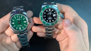 Review and compare the Rolex Submariner 126610LV and Oyster Perpetual 124300