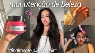 manutenção de beleza | alisei o cabelo, pintei o cabelo, rosto & glow up completo🍓