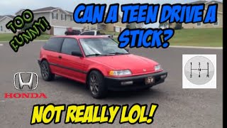 1991 Honda Civic Hatchback First Time Teen Driving a Manual Stick