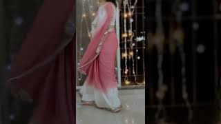 Pink and white dual tone pure chiffon saree and full hand blouse | How to drape a saree? #sareehaul