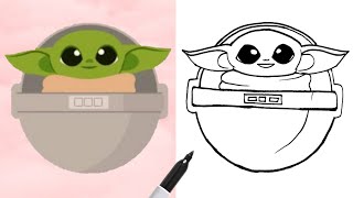 EASIEST How To Draw Grogu - BABY YODA Tutorial Step-by-Step