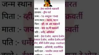 हेमा मालिनी का जीवन परिचय || hema malni biography in hindi || #shorts #youtubeshorts #viral