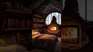 Unwind Here: Cozy Winter Bedroom and Dreamy Library Vibes! #snow #relax #winter #cozywinterambience