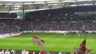 VFB Stuttgart Vs Wolfsburg, Flags waving at end of game.