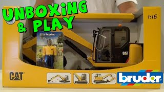 Bruder CAT Mini Excavator with Worker Unboxing and Play